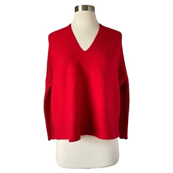 Fuzzi Jean Paul Gaultier Ribbed Sweater Size XS Red Virgin Wool V-neck